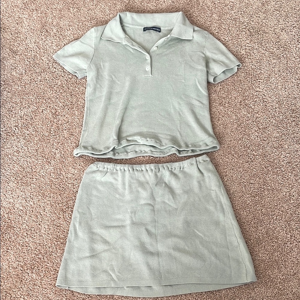Brandy Melville Green Polo Shirt and Skirt Set